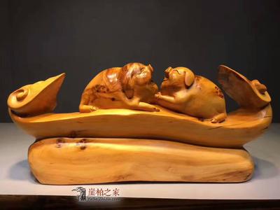 崖柏传世珍品《如意双猪》 太行万年陈化老料与满瘤奇韵的完美交融